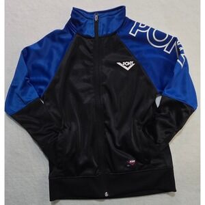 Pony Kids Track Jacket Black Blue Snap‎ Button Full Zip Retro